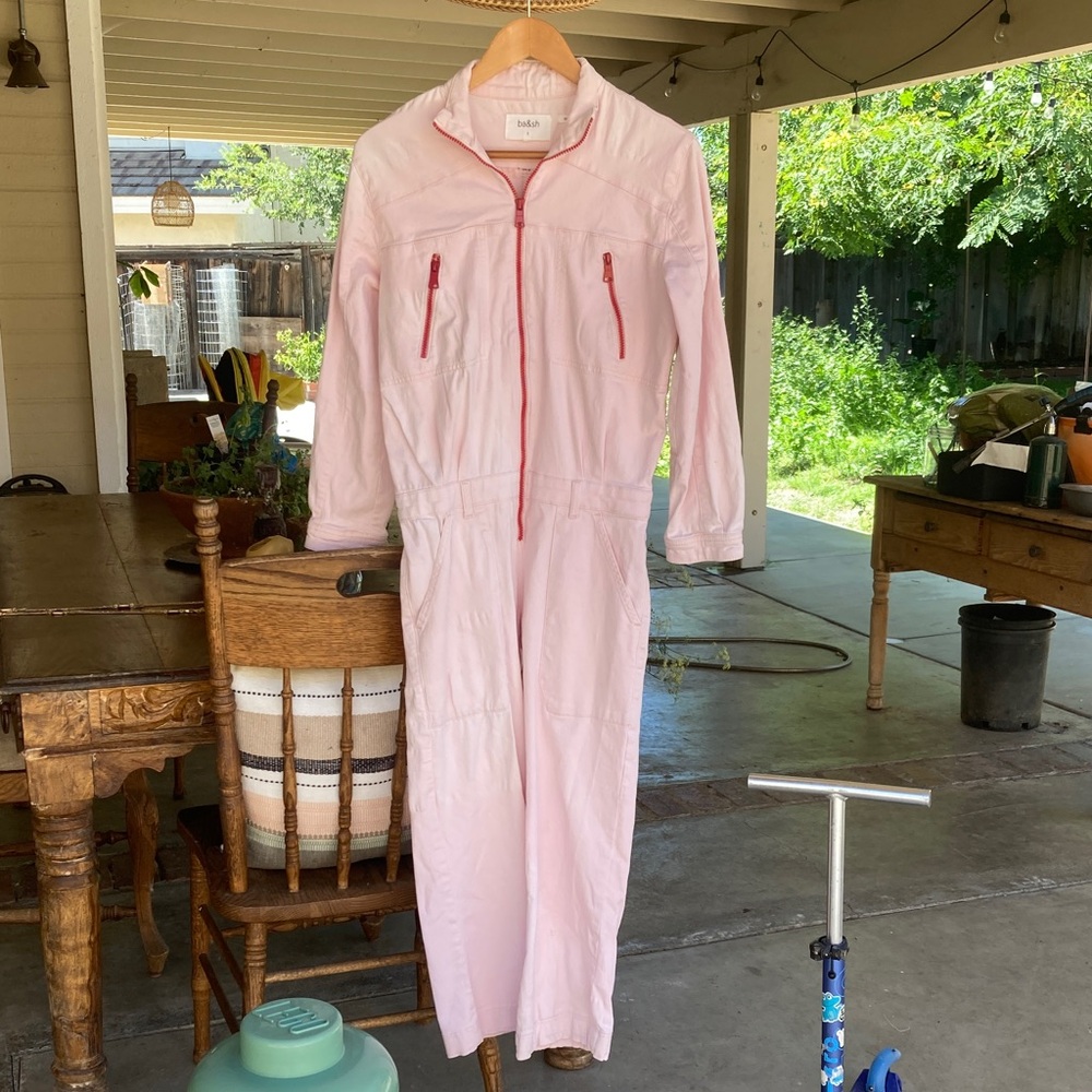 ba&sh Light Pink jumpsuit with Red Accents
